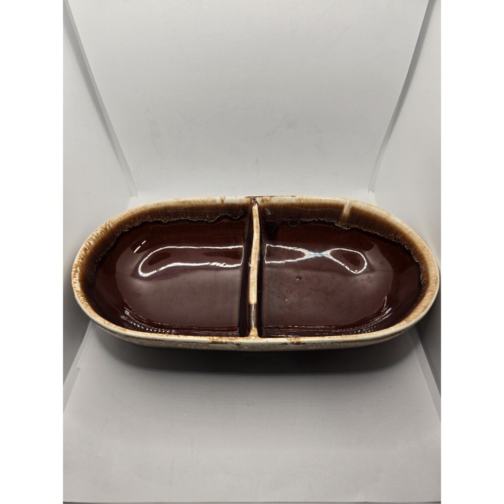 Vintage Mid-Century McCoy Pottery Ovenproof Serving Dishes Brown Drip Glaze